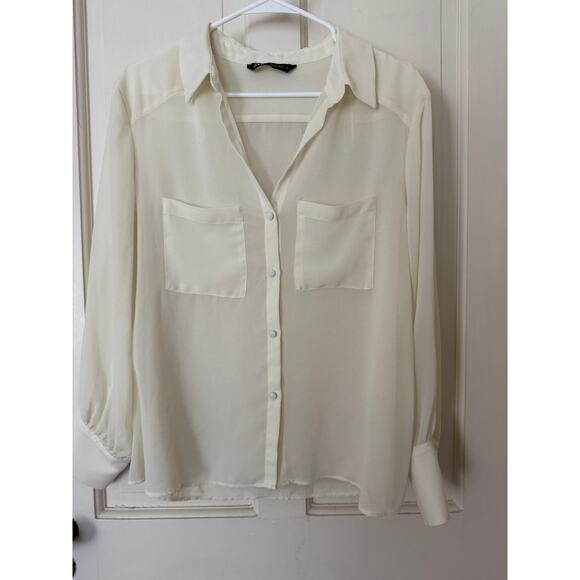 ZARA Sheer Ecru Off-White Long Sleeve Blouse 3564/192/712 - Picture 3 of 8